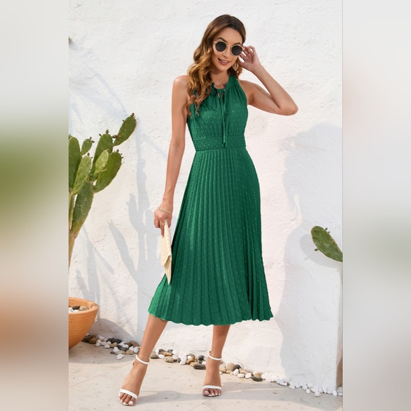 Swiss Dot Tie Neck Sleeveless Dress - Picture 4 of 4